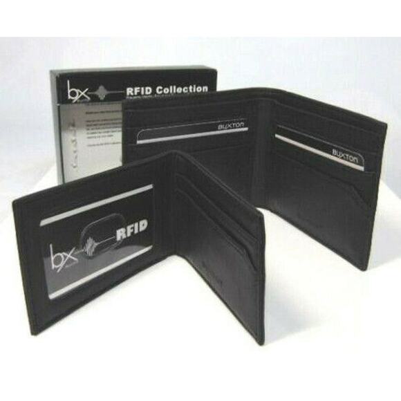 NEW Mens RFID Block BIFOLD WALLET +Removable PASSCASE Buxton Black Faux Leather - Picture 3 of 11